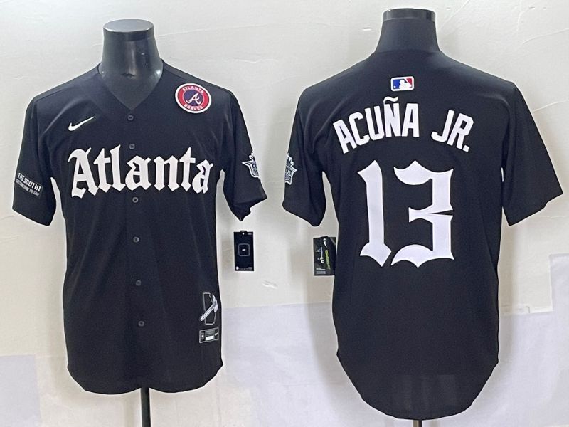 Men 2025 Atlanta Braves #13 Acuna jr Black Five generations Joint Name Nike MLB Jersey style 14->arizona diamondback->MLB Jersey